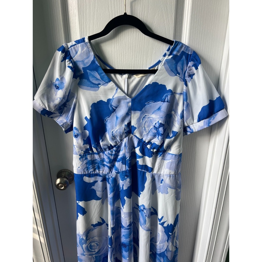 Wayward Fancies eShakti Womens Dress Blue White Floral Maxi Smocked Waist Sz 1X - Picture 3 of 5